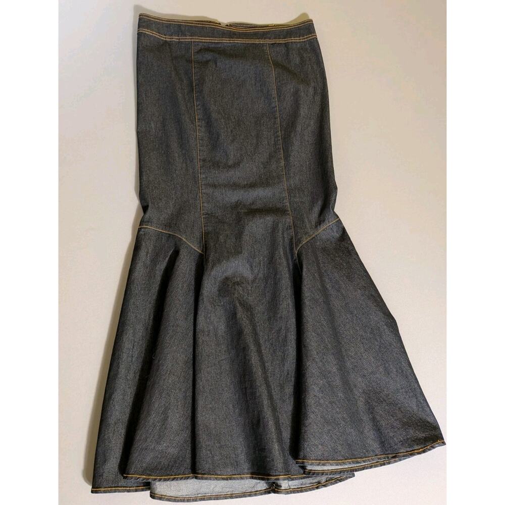Bisou Bisou Denim Mermaid Skirt Size 8 Dark Wash Flared Hem Stretch Jean Y2K 90s
